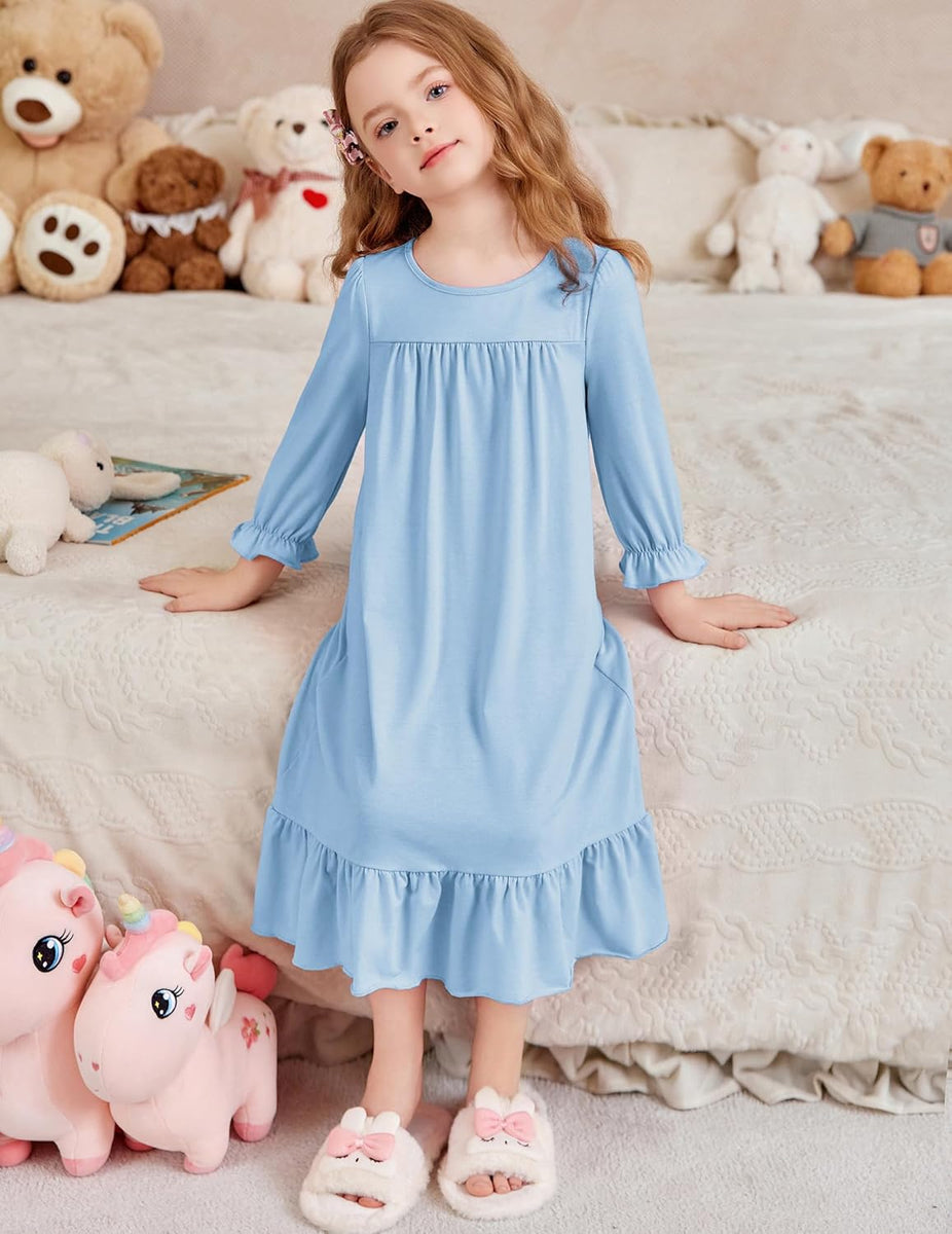 Arshiner Girls Nightgowns Long Sleeve Pajama Dress Cute Ruffle