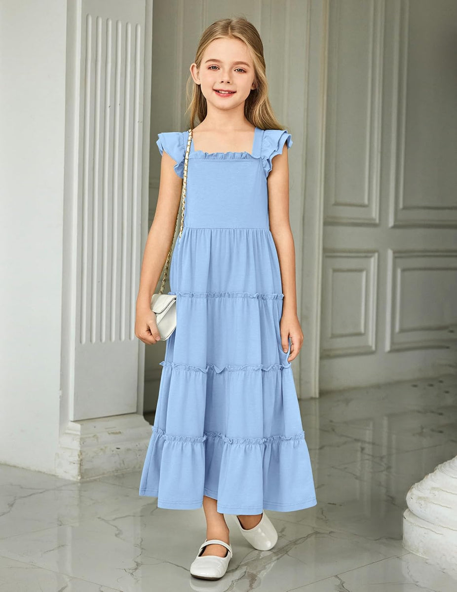 Arshiner Girls Maxi Summer Short Flutter Sleeve Casual Dress – ARSHINER