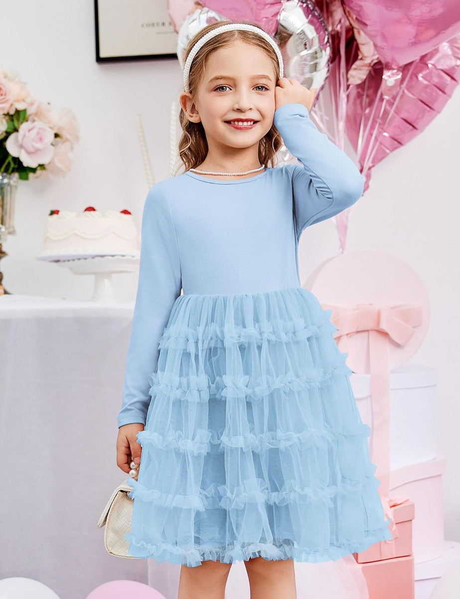long sleeve tutu dress toddler Arshiner Girls Ruffle Tiered Party Dresses round neckline long sleeves Primary color:Forest Green simple a line wedding dresses Maude Mini Dress at