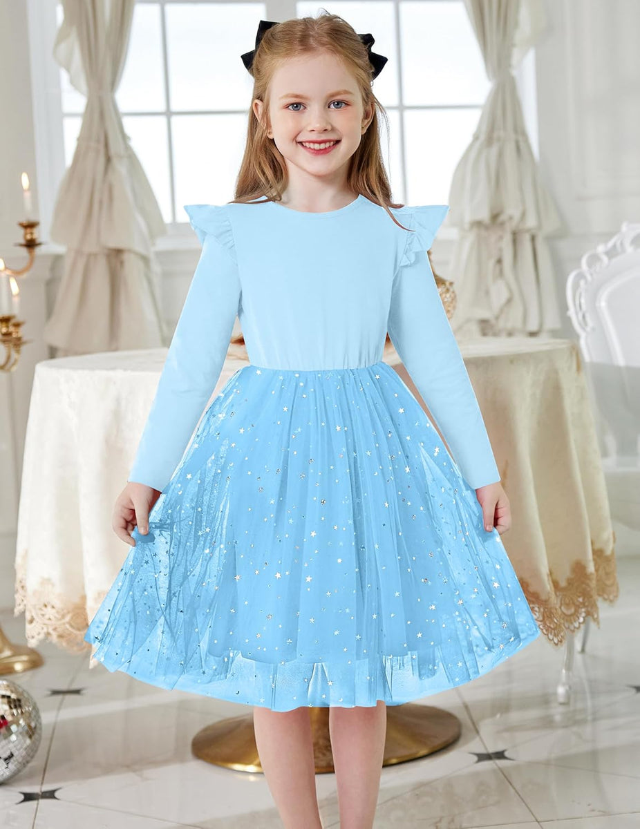 Toddler Girls Tutu Dresses Long Sleeve Ruffle Star Sequin Tulle Dress– ARSHINER