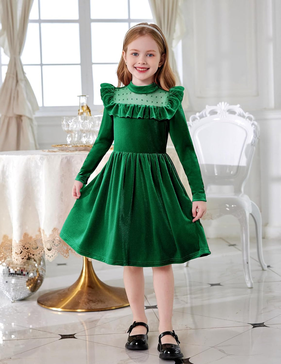 Arshiner Toddler Girls Velvet Dress Contrast Mesh Ruffle Trim Zipper P – ARSHINER