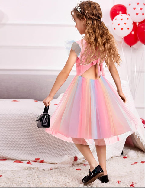 Arshiner Toddler Tutu Dress Little Girls Summer Tulle Backless Party Birthday Cotton Dresses 2-6Y