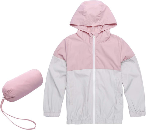 Arshiner Little Girls Rain Jacket Lightweight Zip up Rain coats Waterproof Windbreaker with Packable Bag