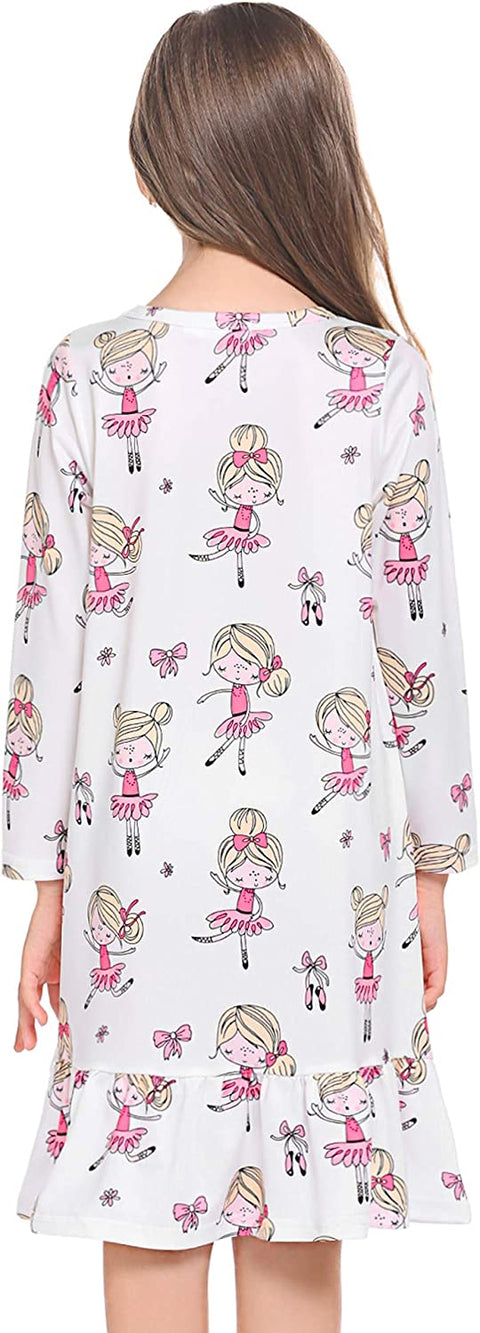 Arshiner Girls' Sleepwear Long Sleeve Cat Nightgown Nightie Pajama Dress