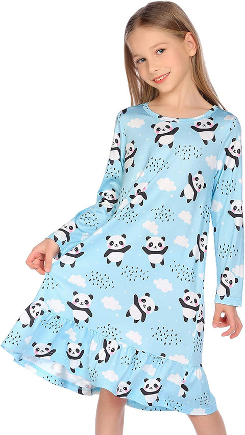 Arshiner Girls' Sleepwear Long Sleeve Cat Nightgown Nightie Pajama Dress