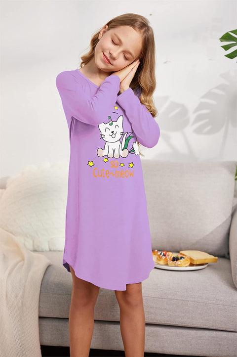 Arshiner Girls Nightgowns Long Sleeve Print Pajamas Nightdress for Kids Soft Sleep Wear Nighties