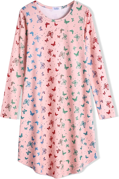 Arshiner Girls Nightgowns Long Sleeve Print Pajamas Nightdress for Kids Soft Sleep Wear Nighties