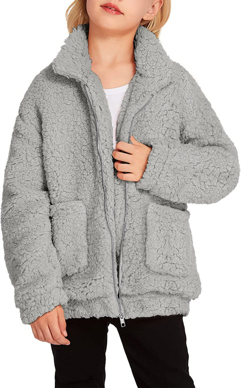 Arshiner Girls Full Zip Fleece Jacket Sherpa Outwear Coat Fall Winter for 4-12Y