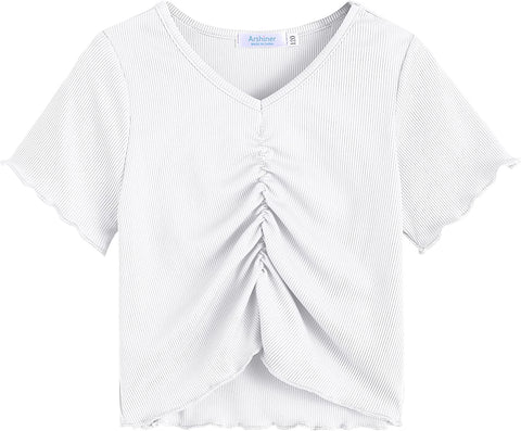 Arshiner Girls Summer Crop Top Short Sleeve Solid Shirt Trim Ruched Tee T-Shirt