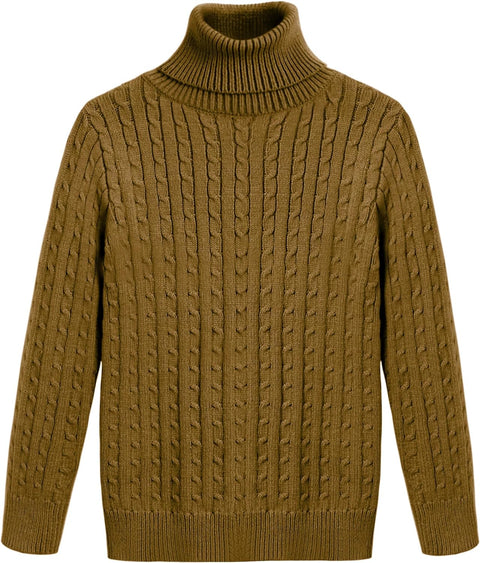 Arshiner Boy's Ribbed Turtleneck Cable Knitted Sweater Slim Fit Pullover Sweater for Kids 4-13 Years