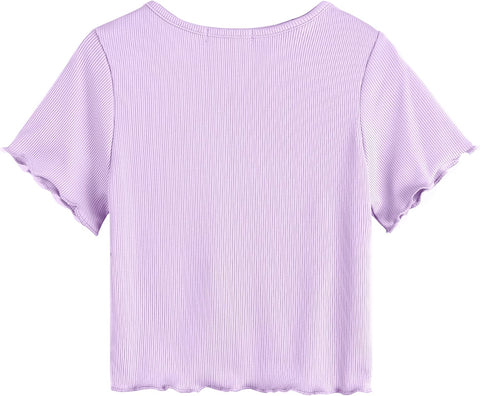 Arshiner Girls Summer Crop Top Short Sleeve Solid Shirt Trim Ruched Tee T-Shirt