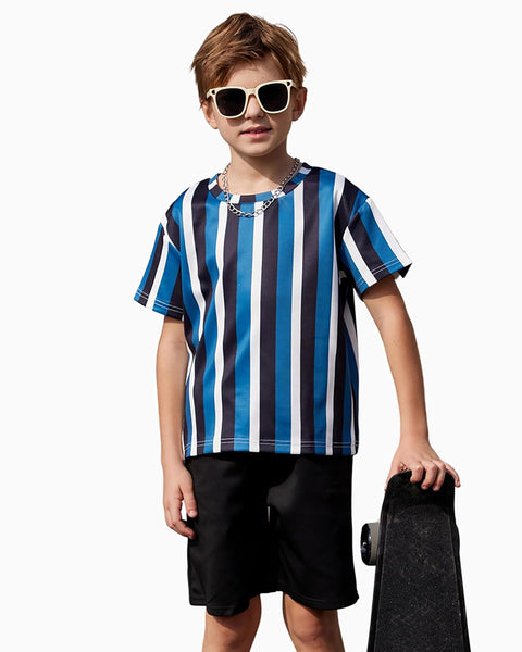 Arshiner Boys Drop Shoulder T-Shirt & Drawstring Waist Shorts Sets