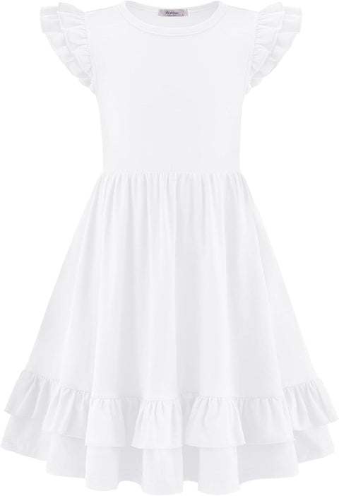 Arshiner Girls Dress Tween Boho Flutter Sleeve Tiered A Line Dresses