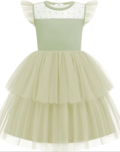 Arshiner Toddler Girls Tutu Sundress Ruffle Sleeve Double Fluffy Tiered Dresses