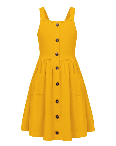 Arshiner Girl's Spaghetti Strap Button Down Midi Sleeveless Sundress
