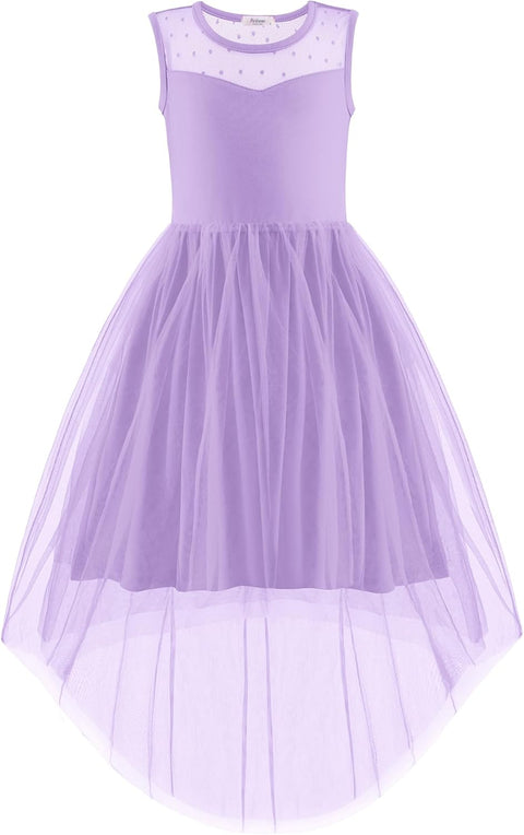 Arshiner Girls Dresses Formal Party Tulle Contrast Mesh Dress with Belt