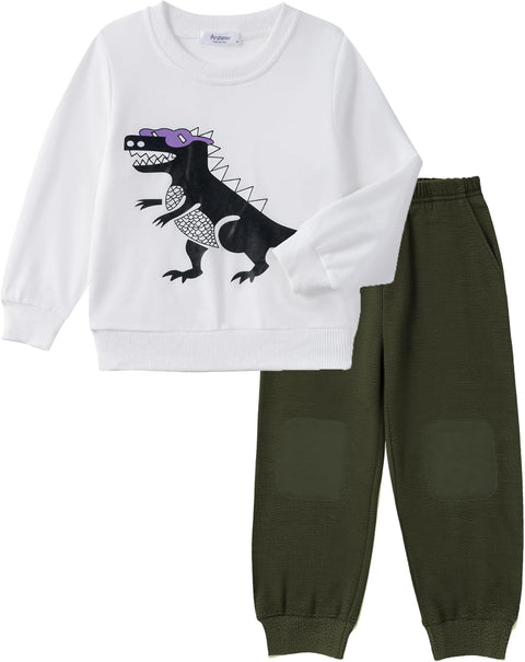 Arshiner Boys Long Sleeve Print Sweatshirt and Pant 2 Piece Set
