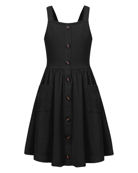 Arshiner Girl's Spaghetti Strap Button Down Midi Sleeveless Sundress