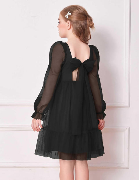 Arshiner Girls Tie Back Dress Puff Formal Party Tulle Dresses