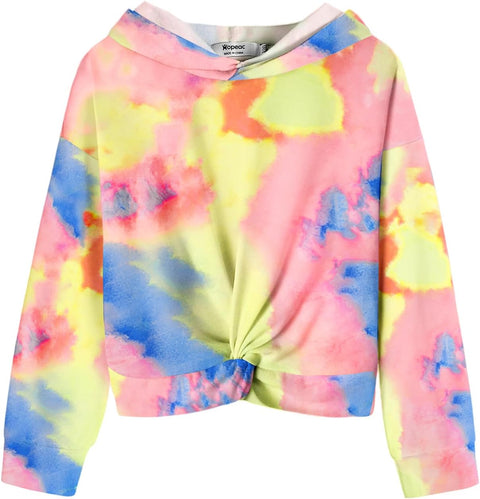 Arshiner Girls Hoodie Twist Front Tie Dye Hooded Sweatshirt