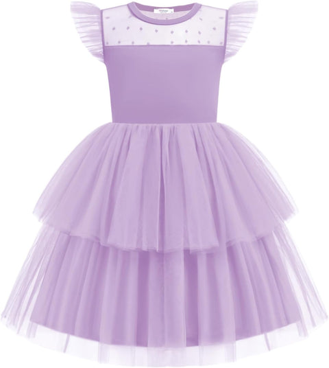 Arshiner Toddler Girls Tutu Sundress Ruffle Sleeve Double Fluffy Tiered Dresses