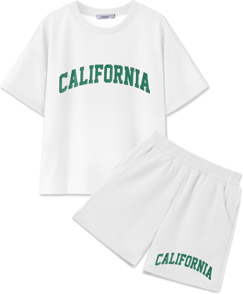 [6Y-14Y] Arshiner Girls 2 Piece Sets Short Sleeve Tops and Shorts