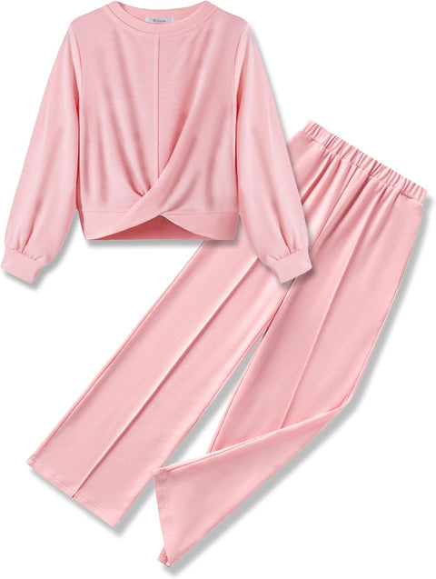 Arshiner Girls 2 Piece Outfits Twist Front Wide Leg Tracksuit Sets with Pockets