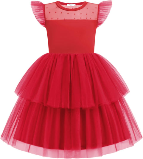 Arshiner Toddler Girls Tutu Sundress Ruffle Sleeve Double Fluffy Tiered Dresses