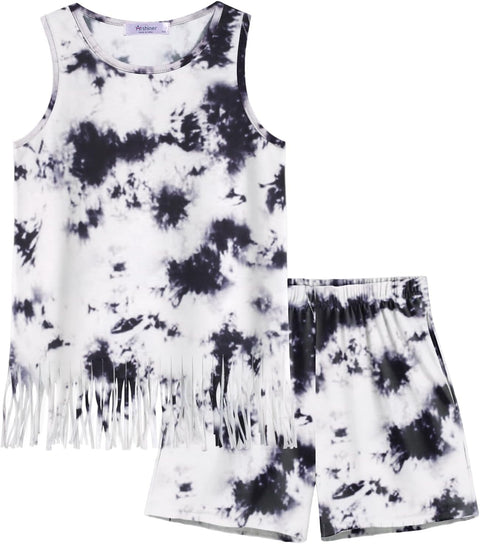 Arshiner Girls Summer Outfits Sleeveless Fringe Tank Top and Elastic Waist Pocketed Shorts Set Girl Clothes 6-14 Years