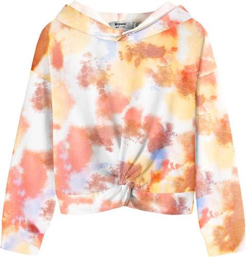 Arshiner Girls Hoodie Twist Front Tie Dye Hooded Sweatshirt