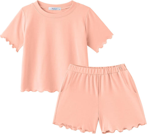 Arshiner Toddler Girls Clothes Ruffle Short Sleeves Crewneck Tops and Shorts with Pockets Cute Summer 2 Pieces Short Sets
