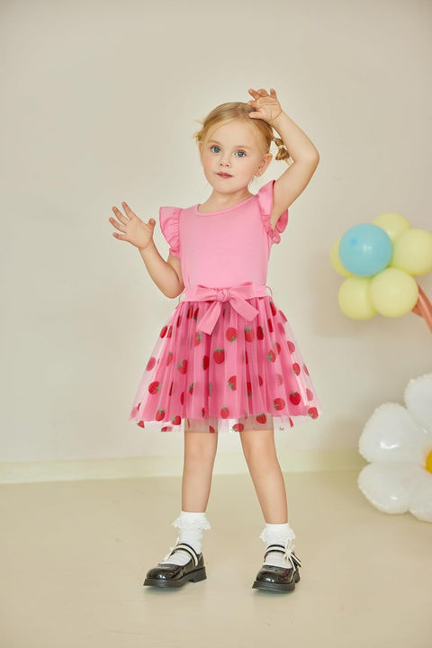 Arshiner Toddler Girls Skirt Set Ruffle Sleeve Tops and Belt Tutu Skirts