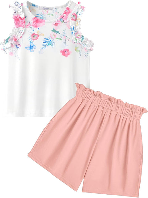 Arshiner Girls 2 Piece Sets Ruffle Trimmed Tank Top and High Waist Shorts