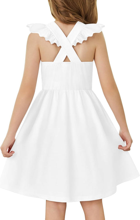 Arshiner Toddler Dress Girls Summer Ruffle Sleeve Backless Dresses Casual Sundress with Pockets 2-8Y