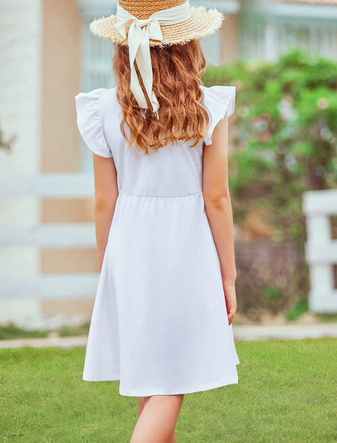 Arshiner Girls Dress Flutter Sleeve A-Line Button Down Sundress