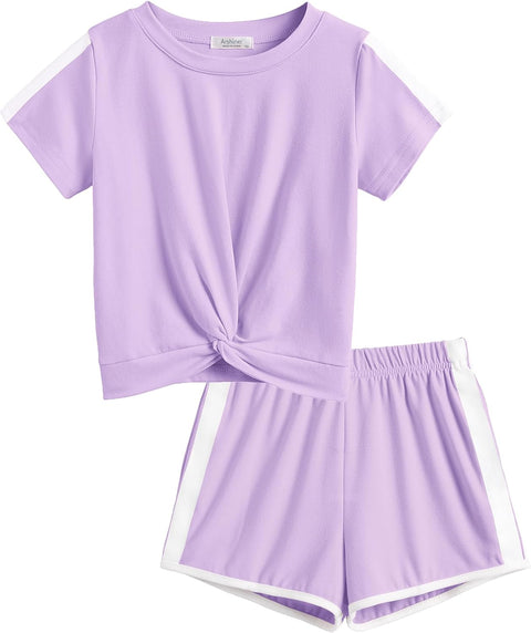 Arshiner Girls Clothing Sets Twist Front Top and Shorts 2 Piece Outfits Activewear Tracksuit 5-14 Year