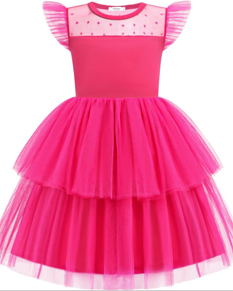 Arshiner Toddler Girls Tutu Sundress Ruffle Sleeve Double Fluffy Tiered Dresses