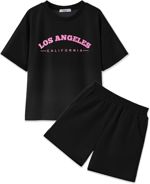 [6Y-14Y] Arshiner Girls 2 Piece Sets Short Sleeve Tops and Shorts