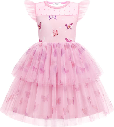 Arshiner Toddler Girls Tutu Sundress Ruffle Sleeve Double Fluffy Tiered Dresses
