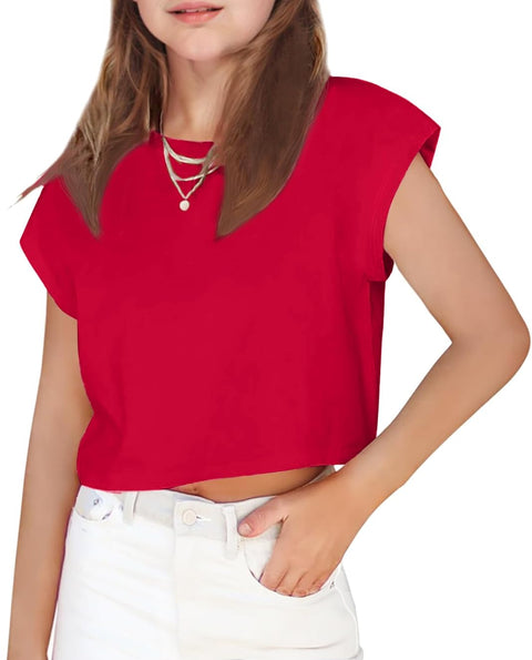 Arshiner Girls Shirt Crop Tops Short Sleeve Drop Shoulder Batwing Sleeve Tee