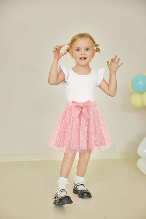 Arshiner Toddler Girls Skirt Set Ruffle Sleeve Tops and Belt Tutu Skirts