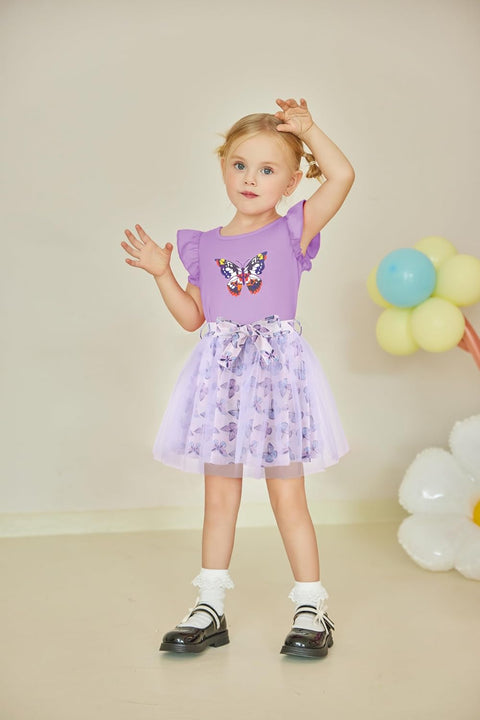 Arshiner Toddler Girls Skirt Set Ruffle Sleeve Tops and Belt Tutu Skirts