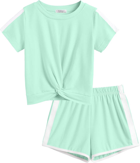 Arshiner Girls Clothing Sets Twist Front Top and Shorts 2 Piece Outfits Activewear Tracksuit 5-14 Year