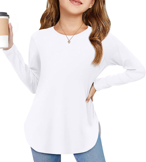 Arshiner Girls Long Sleeve T Shirts Hem Side Soft Tops