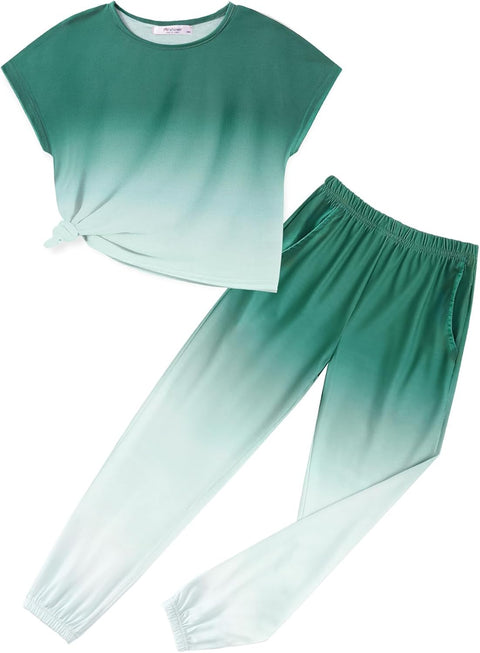 【6-14Y】Arshiner Girls 2 Piece Sets Drop Shoulder Top Sweatpants Jogger