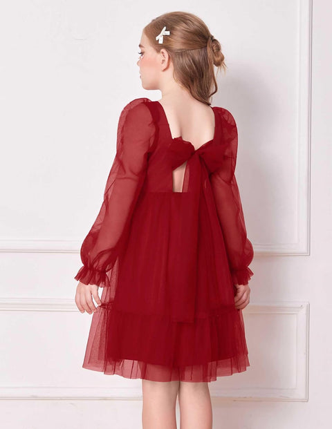 Arshiner Girls Tie Back Dress Puff Formal Party Tulle Dresses