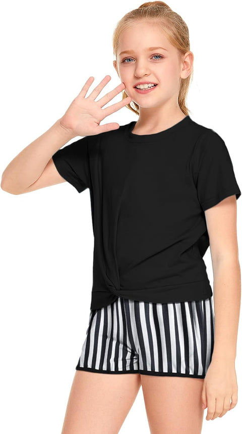 Arshiner Girls Clothing Sets Twist Front Top and Shorts 2 Piece Outfits Activewear Tracksuit 5-14 Year