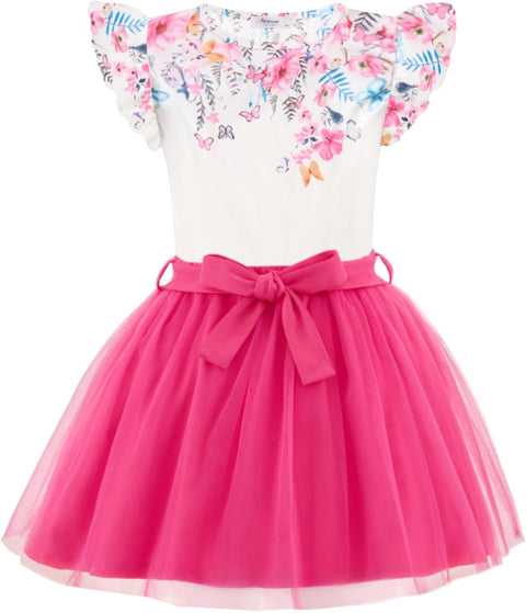 Arshiner Toddler Girls Skirt Set Ruffle Sleeve Tops and Belt Tutu Skirts