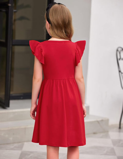 Arshiner Girls Dress Flutter Sleeve A-Line Button Down Sundress