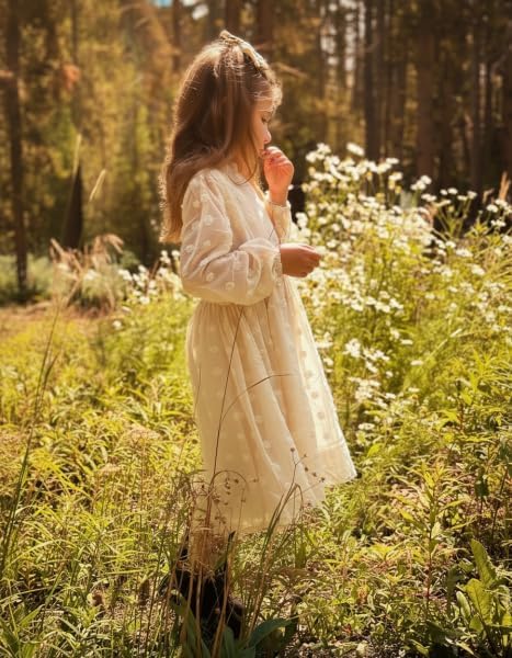 Arshiner Girls Dress Long Sleeve Swiss Dot Ruffle Collar Flowy A-Line Party Dress for Kids 5-13Y